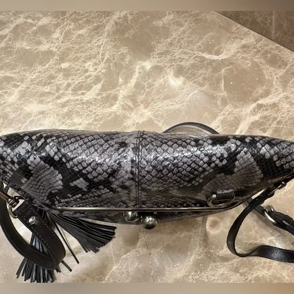 Patricia Nash Leather wide mouth Livata Kisslock Embossed Crossbody Smoke Python - Picture 15 of 16